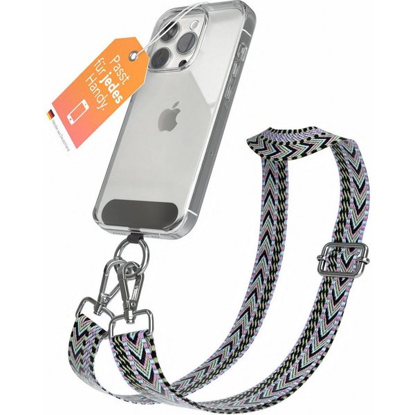 EAZY CASE Handykette Universal für alle Smartphones Boho/Wave/Leo Style, Umhängetasche Universell passend Band für Schutzhülle Violett Grün