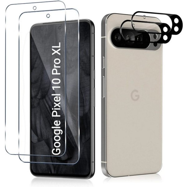 CLM-Tech Displayschutzglas 2X für Google Pixel 10 Pro XL 6,8 Zoll, Panzerfolie 2X Kameraschutz 4er Set Kameraglas Panzerglas 9H Glas Folie, 4 Stück, Anti-Finger