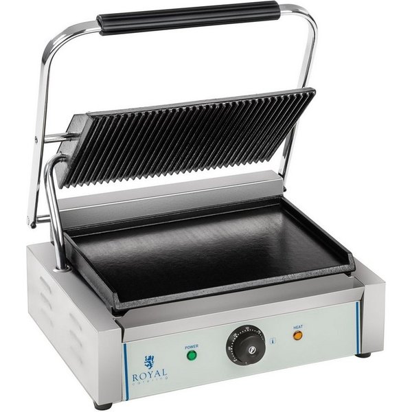 Royal Catering Kontaktgrill Elektro Panini Toaster geriffelt + glatt Gastro 34 x 22cm 2200 W Grill, 2200 W