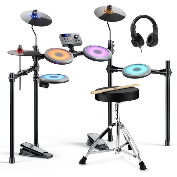 Donner E-Drum DED-70 Upgraded E-Drum Kit 150 Töne 15 Schlagzeug-Kits+ Unterricht,Komplettset, Sitzhocker, Kopfhörer, Integrierte Effekte, Leichtgewichtig, Progr