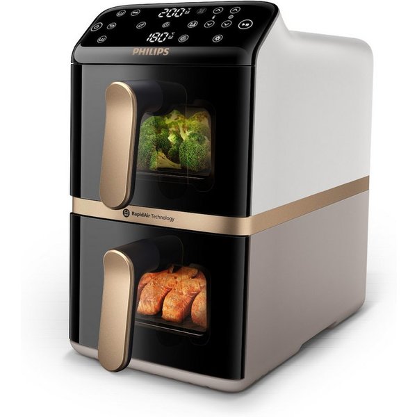 Philips Heißluftfritteuse NA462/80 4000 Series Stacked Dual Basket und 10L Kapazität (5+5L), 2750 W, RapidAir Technologie, Schwarz/Dunkelgrau, kupfer Griff