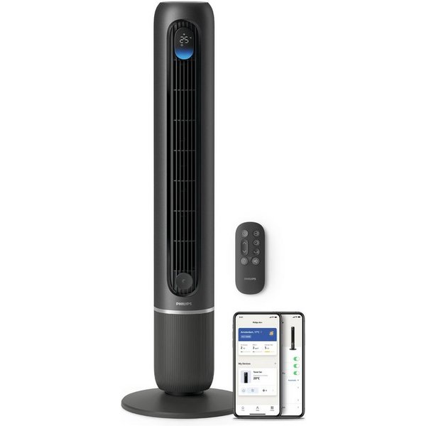 Philips Turmventilator CX7550 Serie 7000 mit 12 Geschwindigkeiten u. Aromatherapie-Zusatz, Oszillierend, besonders leise, mit DC-Motor, Timer u. Fernbedienung