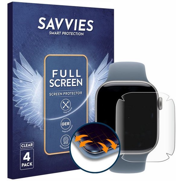 Savvies Displayschutzfolie Fullscreen Schutzfolie für Apple Watch Series 11 (42 mm), 4 Stück, Displayschutz Folie Fullcover Klar Transparent