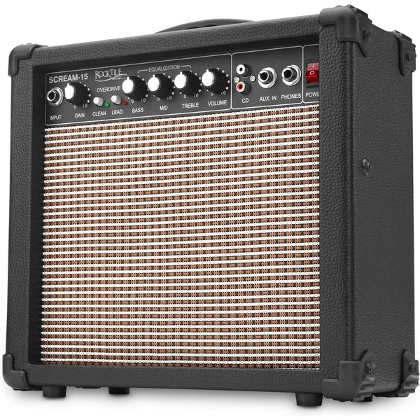 Rocktile Scream-15 Gitarrenverstärker Verstärker (Anzahl Kanäle: 2 (Clean und Overdrive), 15 W, Mini Combo Amp - 3-Band Equalizer)
