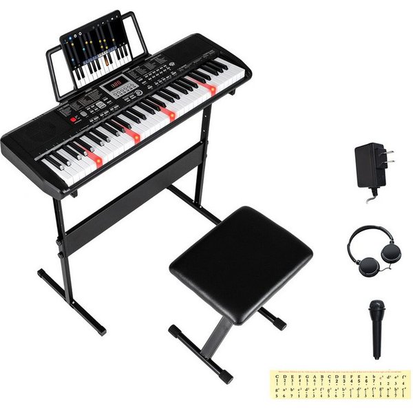 COSTWAY Home-Keyboard (1-St), 61 Tasten Klavier Keyboard, E-piano mit Stativ & Hocker, für Anfänger