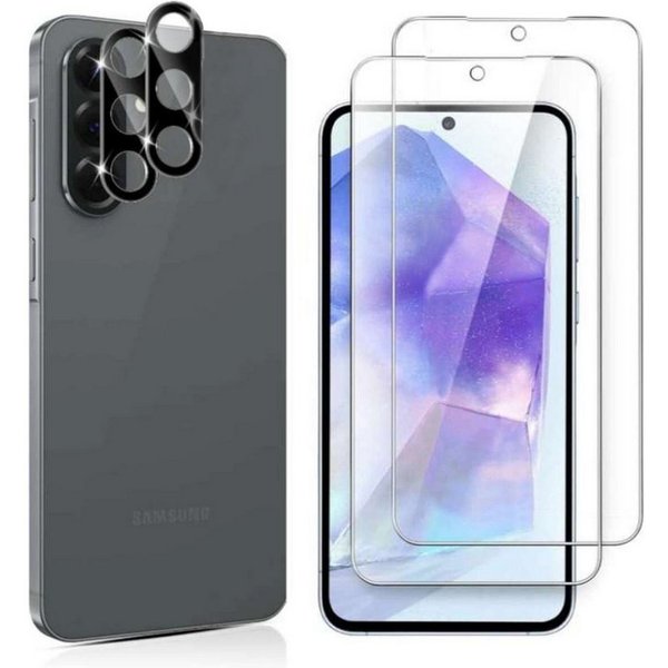 CLM-Tech Displayschutzglas 2X Schutzfolie für Samsung Galaxy A56 5G Panzerfolie 2X Kameraschutz für Samsung Galaxy A56 5G, 4er Set Kameraglas Panzerglas Display
