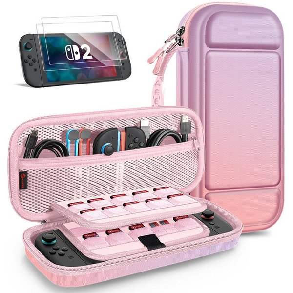 Fintie Nintendo-Schutzhülle Tasche mit 2 Panzerglas für Nintendo Switch 2(2025), 2-in-1 Zubehörset, mit 2 Stücke Schutzfolie, 1 Tragetasche mit großem Fassungsv
