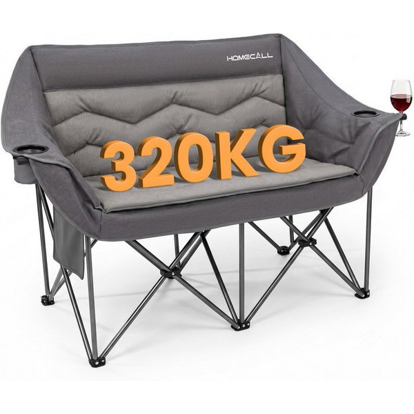 HOMECALL Campingstuhl Camping Sofa faltbar XXL für 2 Personen Luxus Camping Couch Doppelter (mit 107 cm Sitzbreite, hoher Rückenlehne und 2 Getränkehaltern), Ca