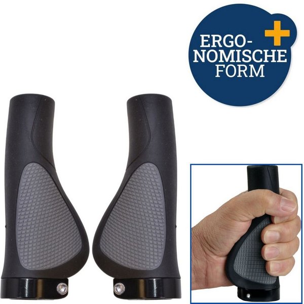 Diedrich Filmer GmbH Fahrradlenkergriff Fahrrad-Griffe Ergonomisch Gummi Schraubgriffe (2x Lenkergriffe, 2-St., Set), Set 130mm Lenker-Griffe Ergo Antirutsch Le
