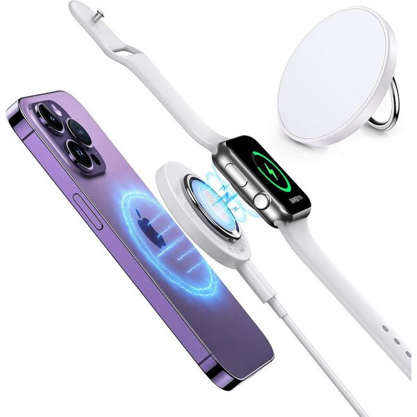 BHHB 3-in-1 MagSafe Reise Ladegerät mit Ringhalter für iPhone & Watch Wireless Charger (3-in-1 Wireless MagSafe Set mit Reiseladegerät & USB-C Kabel, 3-in-1 Mag