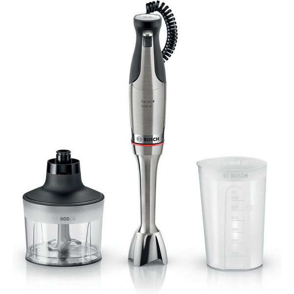 BOSCH Stabmixer ErgoMaster Serie 8, MSM8M930, Zerkleinerer, Spiralkabel, Becher, 1500 W, 6 Klingen Edelstahl, Keramikkupplung, luftgekühlter Motor