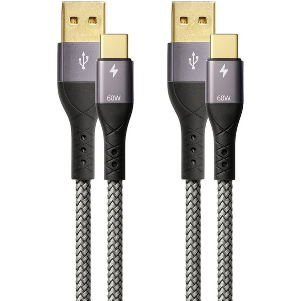 ProfiPatch ProfiPatch USB A / USB C Kabelset 60W 3A 2x1m grau Goldkontakt Textil USB-Kabel