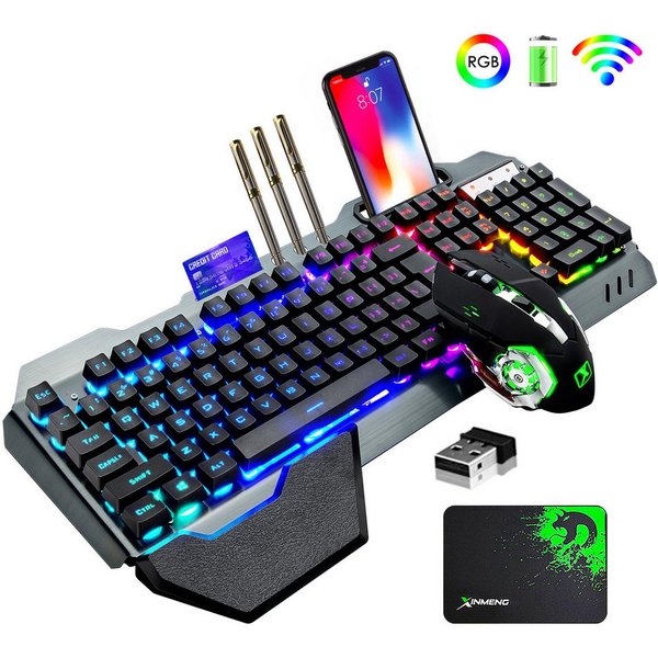 ZIYOU LANG Kabellose Gaming-Tastatur-Maus-Kombination mit mechanischem Gefühl Gaming-Tastatur (gebürstete Aluminiumlegierung)