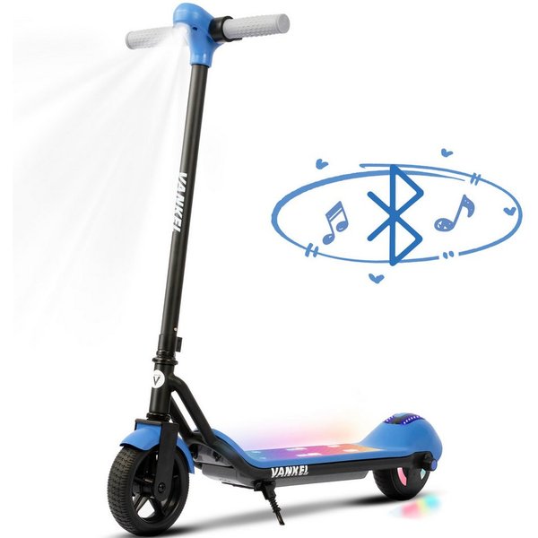 Vankel E-Scooter Kinder ab 6 Jahren, Elektro Kinderroller, Bunte Leuchten, Cityroller, 110 W, mit Bluetooth-Lautsprecher, 6,5 Zoll E-roller, Cityroller, E-Brems