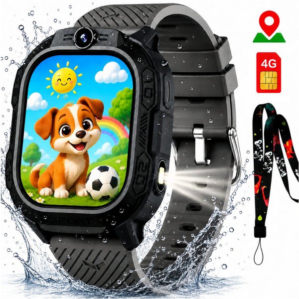 ibettertec Kinderuhr Kinder Smartwatch 4G GPS Uhr mit Telefon, Kamera, SOS Smartwatch (20 cm) Taschenlampe & Trageband, Kinderuhr mit Touchscreen, Anruf, Videoa