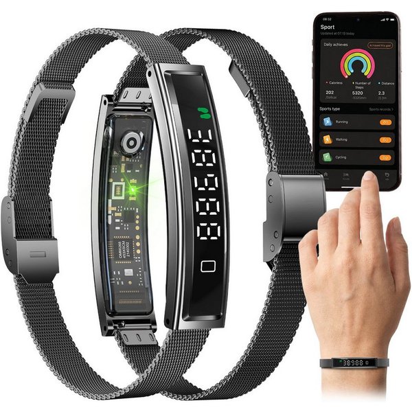 fontastic Fitness-Tracker Luxis Smart Armband mit Pulsmesser, Schlaftracker & App (Fitness Tracker, Magnet-Ladekabel, Silikon Wechselarmband), Fitness Tracker, 