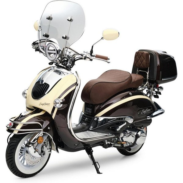 Burnout Motorroller EasyCruiser Artemis Braun Beige, 125 ccm, 85 km/h, Euro 5+, LED Beleuchtung, Digitales Tacho, Retro, mit Windschild & Topcase, USB
