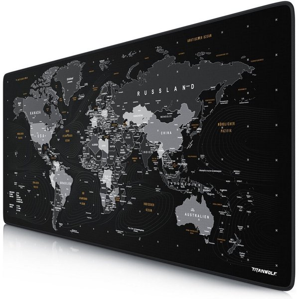 Titanwolf Gaming Mauspad XXL Speed Mousepad 900 x 400 x 3 mm, große Tischunterlage (1-St), rutschfest, abwaschbar, Geschwindigkeit & Präzision, Weltkarte