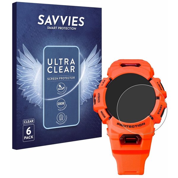 Savvies Displayschutzfolie Schutzfolie für Casio G-Shock GBA-900, 6 Stück, Displayschutz Schutz Folie Klar Transparent
