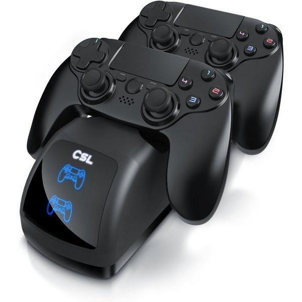 CSL Dual Ladegerät für 2x PS4 Gamepads - PS4 Controller Stand Charger Controller-Ladestation (800 mA, lädt 2 Controller gleichzeitig, ordentlich verstaut)