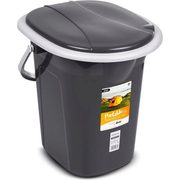 GreenBlue Campingtoilette GB320 Tragbarer Toiletten-Eimer mit Tragegriff 19L, Toilettenpapierhalter, Auskipp-Hilfe für Camping, Wohnwagen, Boot