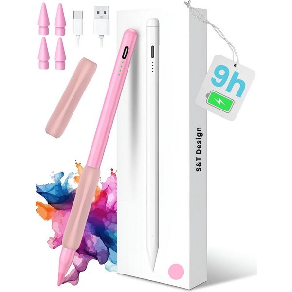 S&T Design Eingabestift Stift für iPad USB-C (2018-2026) Schnellladen für Apple iPads (2018-2026), 1-St., mit 4x iPad Stift Spitzen + Silikon Halterung) Tablets