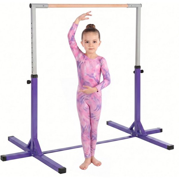 HOMCOM Turnreck Gymnastikstange höhenverstellbar Stahlkonstruktion bis 75 kg, (Turnstange aus Holz, 1-St., Reck), für 3+ Kinder, Indoor, Outdoor, Violett