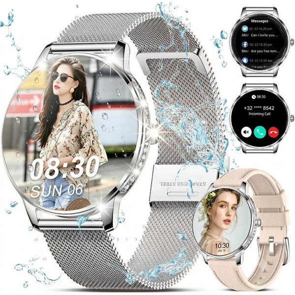 Forrlite 2026 Neues Smartwatch Damen Herren mit Telefonfunktion, Smartwatch (38mm cm/1.19 Zoll) Spar-Set, 4-tlg., Anrufe, Schrittzähler, Puls, Blutdruck, Stress