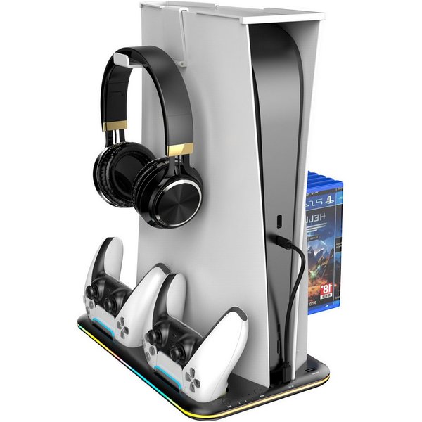 ibettertec PS5 Ständer mit 3 stufig Lüfter und RGB Licht Controller-Ladestation (PS5 Controller Ladestation,PS5 Standfuß für PS5 Disc/Digital Edition Controller