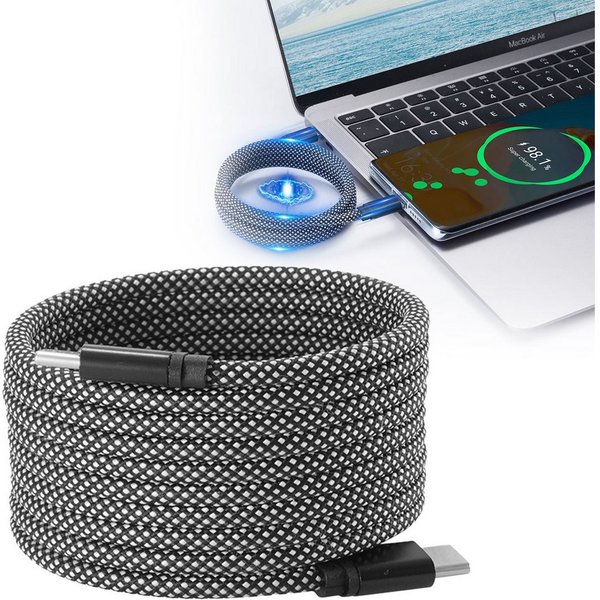 shop'n smile ideoon Innovatives 100W USB-C Ladekabel 2m 480 Mbit/s Magnetisch& Knotenfrei USB-Kabel, 2m Rundkabel Schnellladen mit bis zu 100 Watt & Aluminiumge