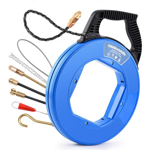 XERSEK Kabelführung Kabeleinziehhilfe 4,5mm Einziehspirale inkl. 7 Adapter Einziehhilfe (Einziehfeder Kabelzieher für Leerrohre), Zugdraht, Kabel & Elektroinsta