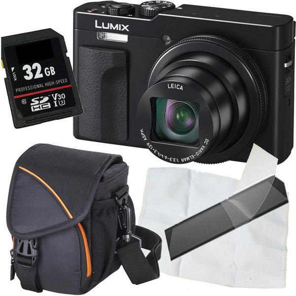 Panasonic DC-TZ99 schwarz Digitalkamera Set Angebot Kompaktkamera (inkl. Tasche, Karte, Mikrofasertuch, Display-Schutzfolie)