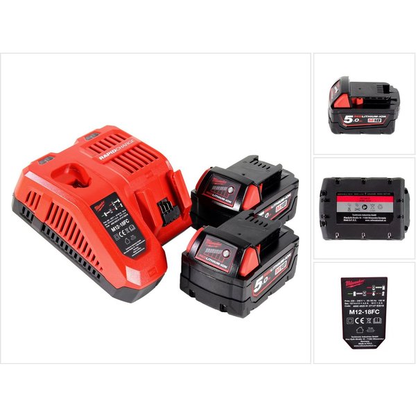 Milwaukee M18 NRG-502 Akku Starter Set 18 V 2x M18 B5 Akku 5,0 Ah Akkupacks