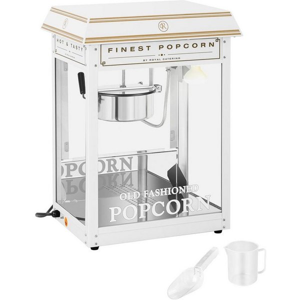 Royal Catering Popcornmaschine 5 kg/h Popcornmaker 1500 W weiß / golden Popcornautomat Beleuchtung