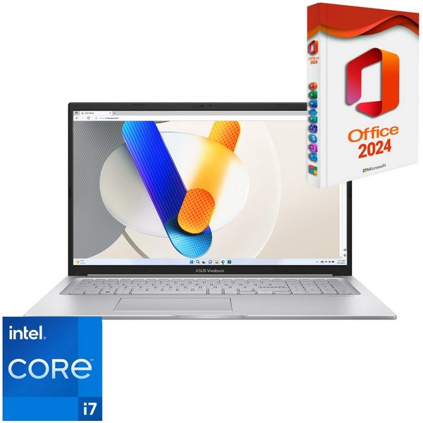 Asus VivoBook X170, Intel Core i7-1335U, beleuchtete Tastatur, Notebook (Intel Core i7 1335U, Intel Iris Xe Grafik, 8 GB, 256 GB SSD, Windows 11 Pro, MS Office 