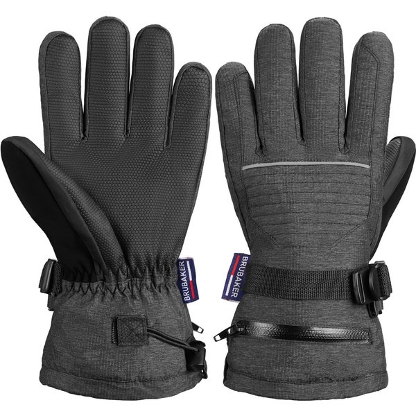 BRUBAKER Skihandschuhe Thermo Handschuhe für Ski Snowboard Wintersport (1-St., mit Reißverschluss-Tasche) Wasserdicht und Winddicht – Winterhandschuhe - Snowboa