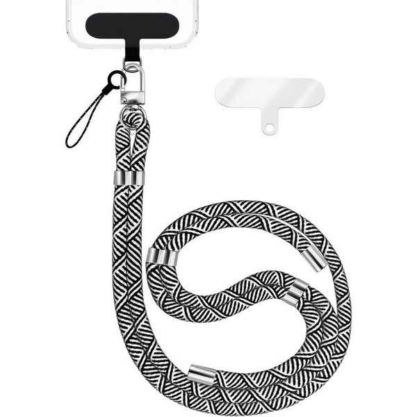 Nalia Handykette Universal Smartphone, Nylon Handyband / Karabiner Silber & 2 Pads / 35-75cm Tragelänge
