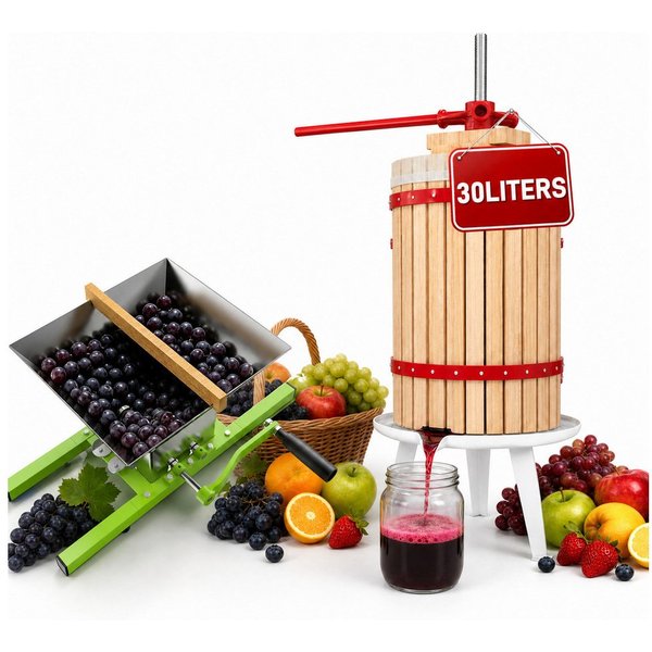 FIVMEN Entsafter Obstpresse Manuelle Fruchtpresse aus Buchenholz inkl. Presstuch, Weinpresse Saftpresse Maischepresse Obstmühle