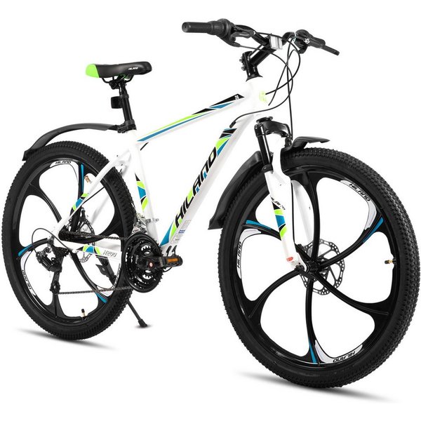HILAND Mountainbike 26" Aluminium MTB Shimano 18-Gang, 3D/6D Felgen wählbar, 3/6-Speichen-Räder, 18-Gang, mit Schutzblechen, Doppelscheibenbremsen