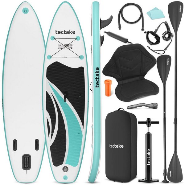 tectake SUP-Board Aufblasbares Paddle Board mit Kajak-Sitz, bis 200 kg, rutschfest, Stand-up Paddle, (Aufblasbares Stand up Paddle Board Zenon, in Weiß/türkis),