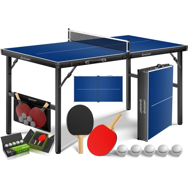 KESSER Mini-Tischtennisplatte Tischtennis Set, klappbarer Tischtennistisch (mit Netz, 2x Tischtennisschläger, 5x Tischtennisbälle & Zubehör-Tasche), In & Outdoo