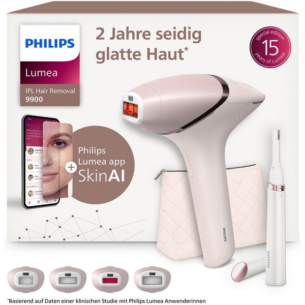 Philips IPL-Haarentferner Philips Lumea Series 9900 BRP959/00, 450.000 Lichtimpulse, 4 Aufsätze (Achseln, Bikinizone, Körper, Gesicht), 3 SkinAI Funktionen