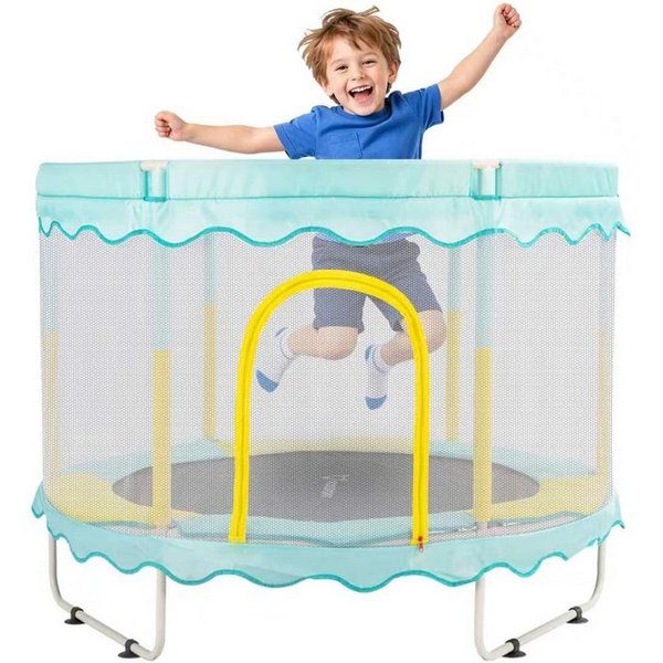 FOXSPORT Kindertrampolin, Gartentrampolin, Jumpingtrampolin, (150 × 150 × 110 cm (L * B * H), 150 tlg), Sicherheitsnetz mit Schaumstoff gepolstert, bis zum 150 
