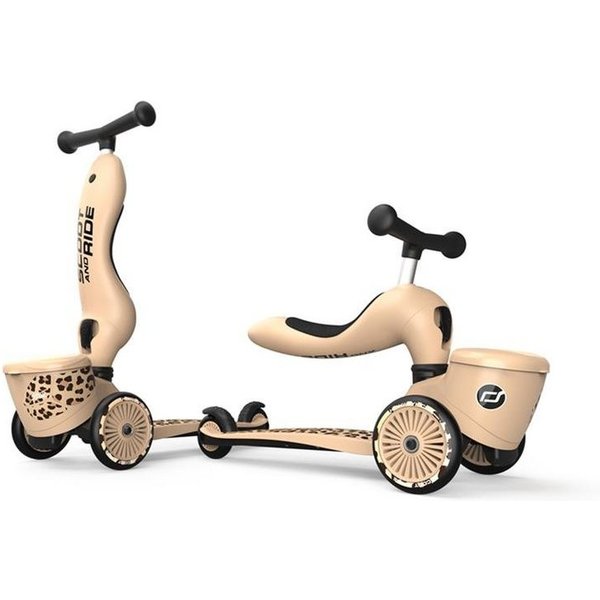 Scoot and Ride Kinderfahrzeug Lauflernhilfe Highwaykick 1 Lifestyle, Leopard / Beige, mit Aufbewahrungsbox, 2in1 Kickboard