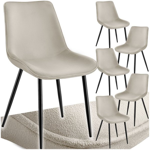 tectake Esszimmerstuhl Stuhlset in Samtoptik mit ergonomischer Sitzschale und Stahlbeinen (Polsterstühle Monroe, 6 St), bodenschonende Kunststoffkappen, Inkl. M