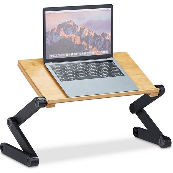 relaxdays Laptop-Ständer Bambus Aluminium, (bis 15 Zoll, 1-tlg)
