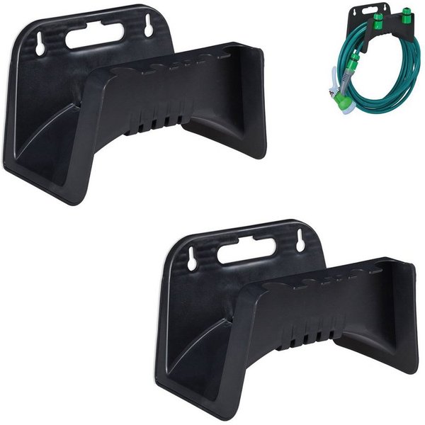 relaxdays Schlauchhalterung Schwarzer Schlauchhalter im 2er Set, (2-tlg)