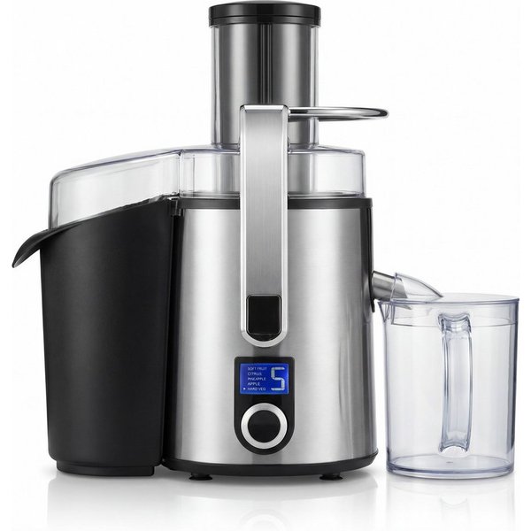 Arendo Zentrifugenentsafter Zentrifugaler Entsafter für Obst & Gemüse, Saftpresse, Zitruspresse, 1000 W, LCD-Display, 5 Stufen, 2L Tresterbehälter & Edelstahl-D
