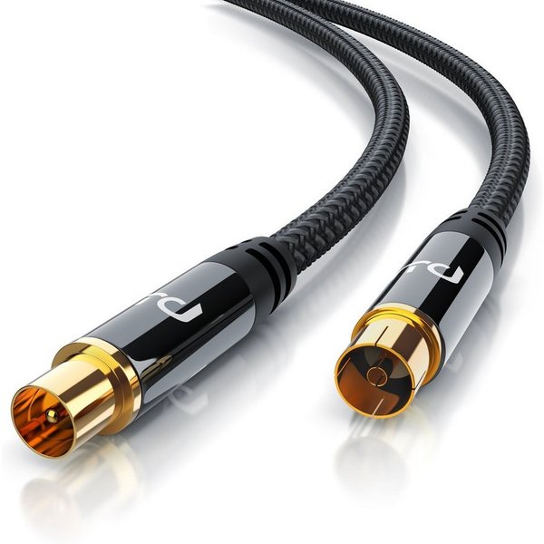 Primewire HDTV Antennenkabel, Braiding, 2-fach Schirmung, 75 Ohm / 135 dB - 7,5m TV-Kabel, Koax, RF Buchse, IEC Stecker (750 cm), Koax, vergoldete Metallstecker