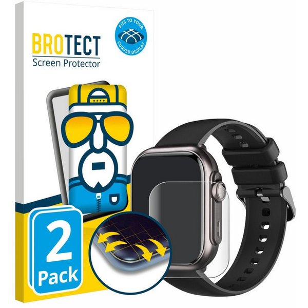 BROTECT Displayschutzfolie Fullscreen Schutzfolie für Fosmet Smartwatch 1.83", 2 Stück, Displayschutz Folie Fullcover Klar Transparent